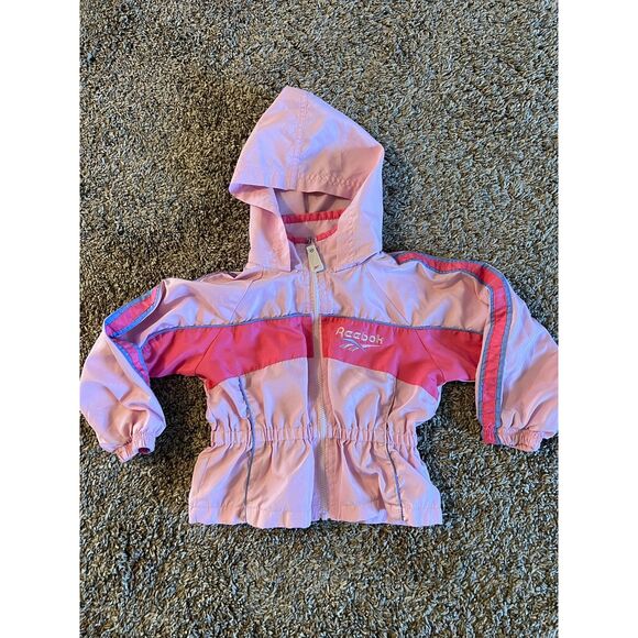 Vintage Reebok 90s Y2K Toddler Girl Jacket Pink with Fold in Hood 4T - Picture 1 of 7